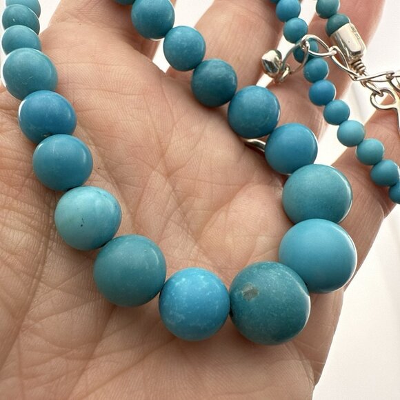 Jay King Necklace Turquoise Blue Graduated Round Sphere Sterling Silver DTR 925 - Picture 6 of 8